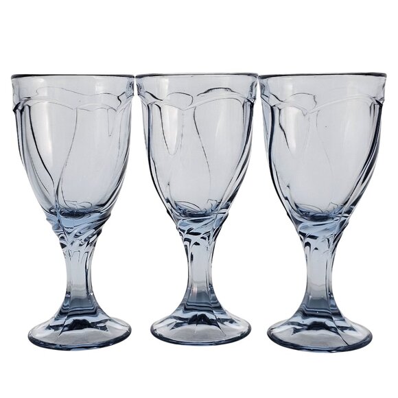 3 Noritake Sweet Swirl Wine Glasses Lt Blue 6.75" goblet vtg Japan 80s glassware - Picture 1 of 7